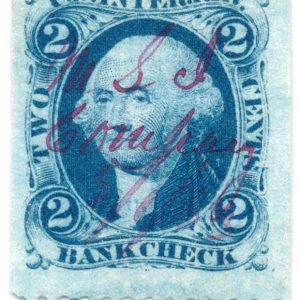 R5b 2 cent Bank Check first issue revenue red cancel