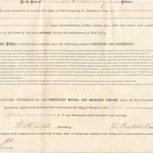 R44c on 1870 Connecticut Mutual Life Insurance Policy, Nathan Cadwallader - Image 3