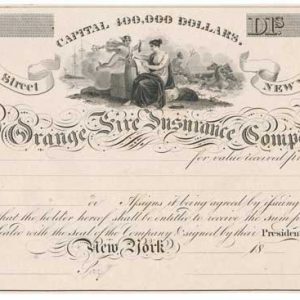 The Orange Fire Insurance Company Note, Proof on India, 1825