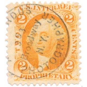 R14c 2 cent First issue, Proprietary, Bogardus Photographer cancel