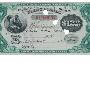 TF77A Series of 1872 Provisional, Manufactured Tobacco Stamp $12.80 - Image 2