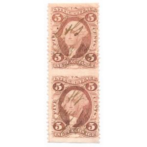 R27b 5 cent First issue, Inland Exchange, pair