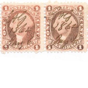 R4C 1 cent Telegraph first issue revenue stamp PAIR