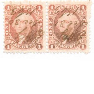 R4C 1 cent Telegraph first issue revenue stamp PAIR