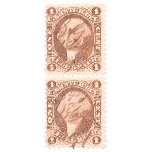 R4C 1 cent Telegraph first issue revenue stamp PAIR