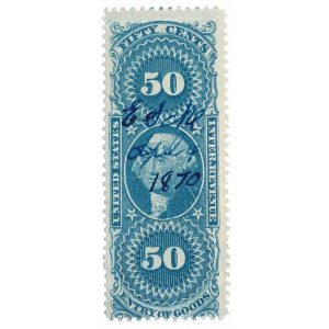 R55d First Issue Entry of Goods, Silk paper, 1870