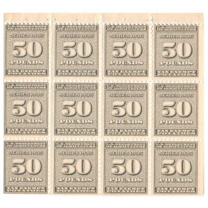 RI-18a Potato Revenue stamps, 50lbs, series 1935, pane of 12