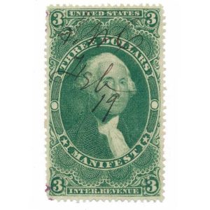 R86c First Issue, $3 Manifest Revenue Stamp