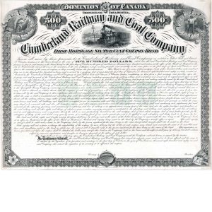Cumberland Railway and Coal Co. 1886 30 year bond PROOF, Canada Bank Note Co. - Image 2