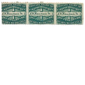 RS87d A. H. Flanders Proprietary Die Medicine, strip of three