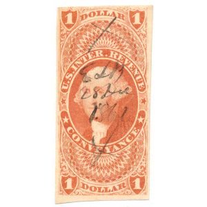 R66a $1.00 First Issue Revenue Stamp, Conveyance