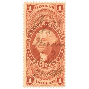 R72c $1.00 First Issue Revenue Stamp, Manifest