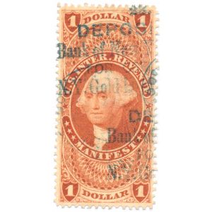 R72c $1.00 First Issue Revenue Stamp, Manifest, Bank of NY