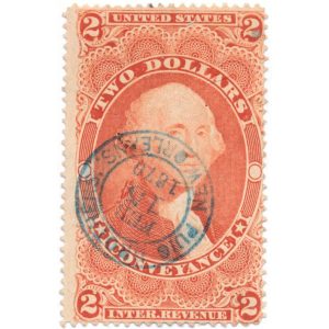 R81d $2.00 Conveyance Revenue Stamp, Silk Paper, Merchant cancel