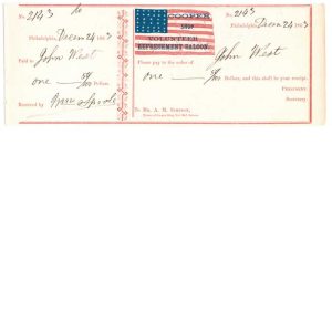 December 24, 1863 Cooper Shop Volunteer Saloon receipt, Philadelphia