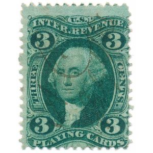 R17c 3 cent First issue Revenue Stamp, Playing Cards