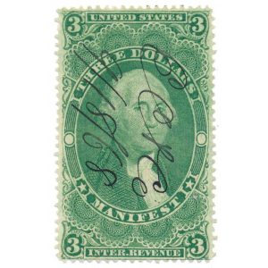 R86c First Issue, $3 Manifest Revenue Stamp