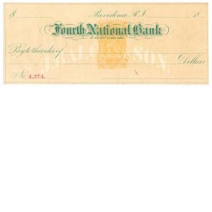 RN-B1 Revenue on unused check of J. Balch & Son (druggists), Providence RI