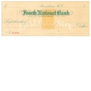 RN-B1 Revenue on unused check of J. Balch & Son (druggists), Providence RI - Image 2