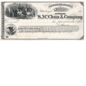 1870s Banking House of S. McClean & Co. Pittsburgh, Certificate of Deposit Proof - Image 2