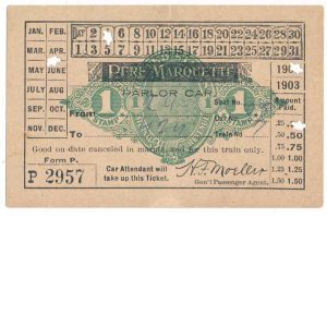 RN-X5a on Pere Marquette Railroad Co. parlor car ticket, 1902-03