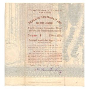 1868 Rockford, Rock Island and St. Louis Railroad Company $500 Bond, RN-T4, RN-P5 - Image 3