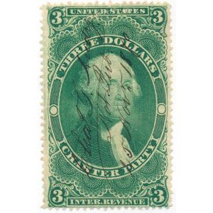 R85c First Issue Revenue Stamp, $3 Charter Party