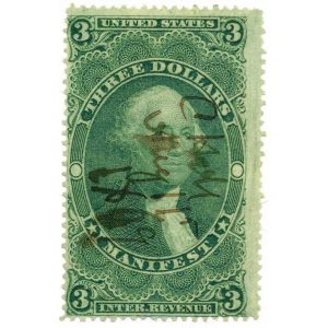 R86c First Issue, $3 Manifest Revenue Stamp