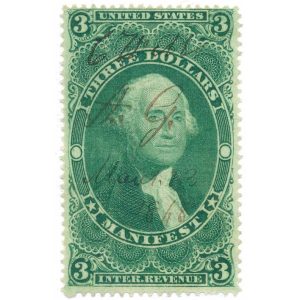 R86c First Issue, $3 Manifest Revenue Stamp