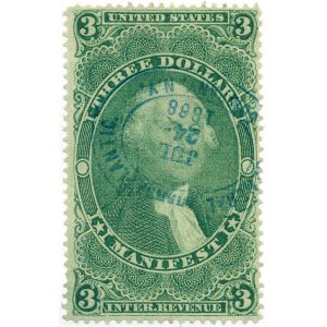 R86c First Issue Revenue Stamp, General Transatlantic Steamship cancel