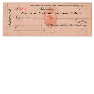 RN-H3 on Unused Philadelphia and Reading Rail Road Dividend check
