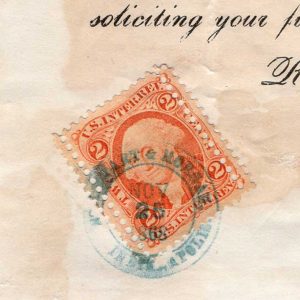 R15c on Stewart & Morgan 1868 letterhead drug receipt, Indianapolis - Image 2