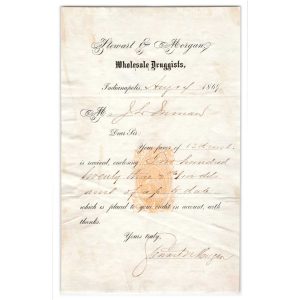 RN-B1 on Stewart & Morgan 1869 letterhead drug receipt, Indianapolis
