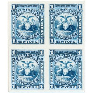 RO134P3 National Match Co., New York, Plate Proof, Block of 4