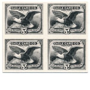 RU7P3 Eagle Card Co. Revenue Stamp Proof Block of 4