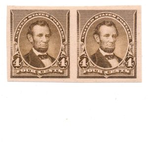222P5 Small Banknote 4c Abraham Lincoln, Plate Proof Pair on gummed stamp paper MNH