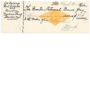 RN-X7 Revenue Imprint on "hand-written" check, 1902, Boonton, NJ