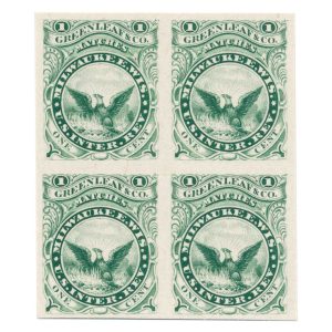 RO100P3 Greenleaf & Co. Match Stamp Plate Proof Block, ex-Joyce