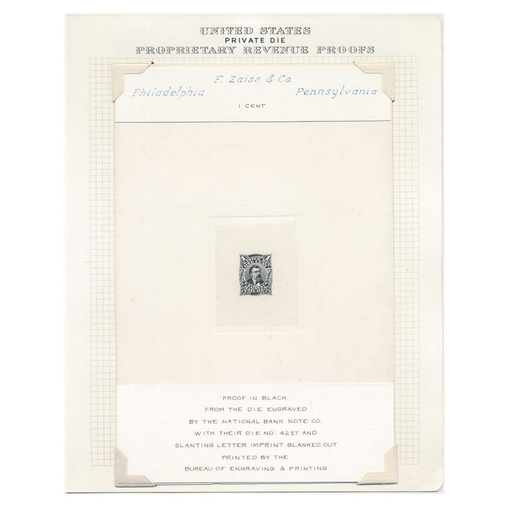 RO184P1 F. Zaiss & Co. Match Stamp, Large Die Proof, ex Joyce Match