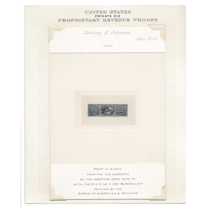 RS216P1 Seabury & Johnson Medicine Stamp, Large Die Proof, ex Joyce - Image 2