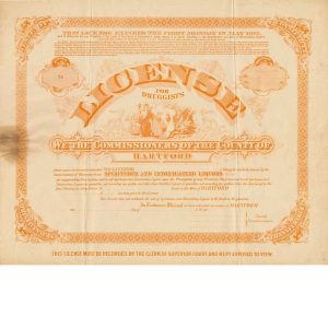 1916 Hartford CT, large License for Druggists, unused #74