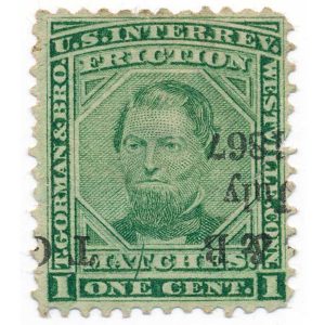 RO98a Thomas Gorman & Bro. Match Stamp, invert precancel, plate scratch