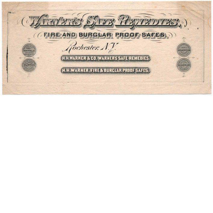 Warner Safe Remedies, Die Proof, H. H. Warner, Rochester, NY
