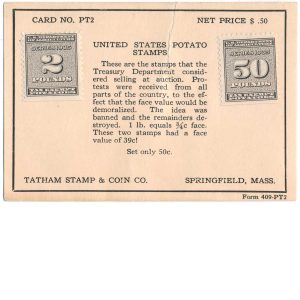 RI14 RI18 Potato Revenue MH stamps on Tatham TASCO card no. PT2