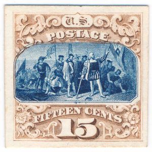 129P4 1869 Pictorial Issue (1880 Reprint) 15c Columbus Plate Proof on Card