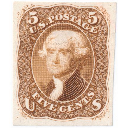 67-E9d 5c Jefferson "Premiere Gravure" design, plate #3 essay