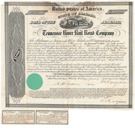 1855 Alabama & Tennessee River RR Bond, $1000