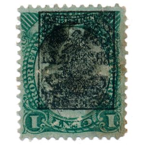 RB1a Proprietary Revenue Stamp, Benton's Pine Tree Tar Troches cancel, inverted