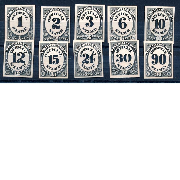 O47P4-O56P4 Post Office Department Official Stamp Proofs set