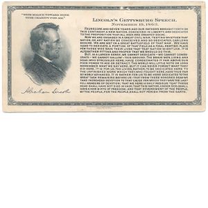 Lincoln's Gettysburg Speech souvenir card, Western Bank Note Co., 1926